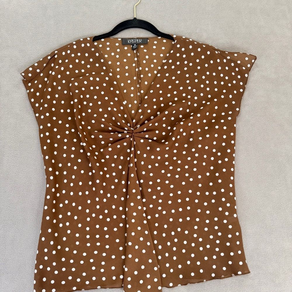 Kasper Women's Brown & White Polka Dot Blouse/Top-Fun/Flirty- Size 16